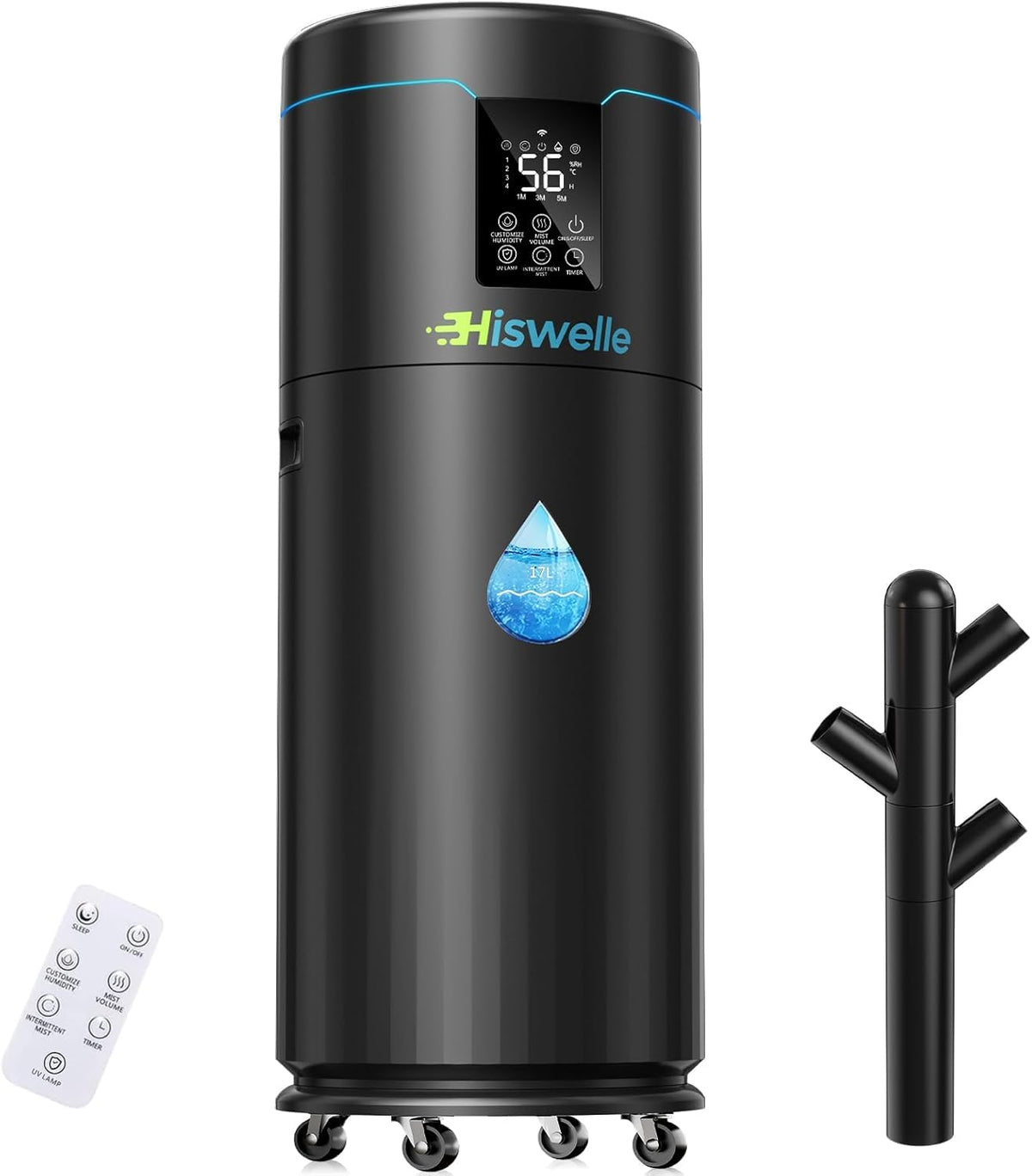 Hiswelle Large Humidifiers for Bedroom, 4.5 Gal Cool Mist Humidifier for Large Room Whole House with Remote Control, 800mL/h Output, 48H Runtime, Auto Humidistat, Wheels, Timer, Essential Oil Tray
