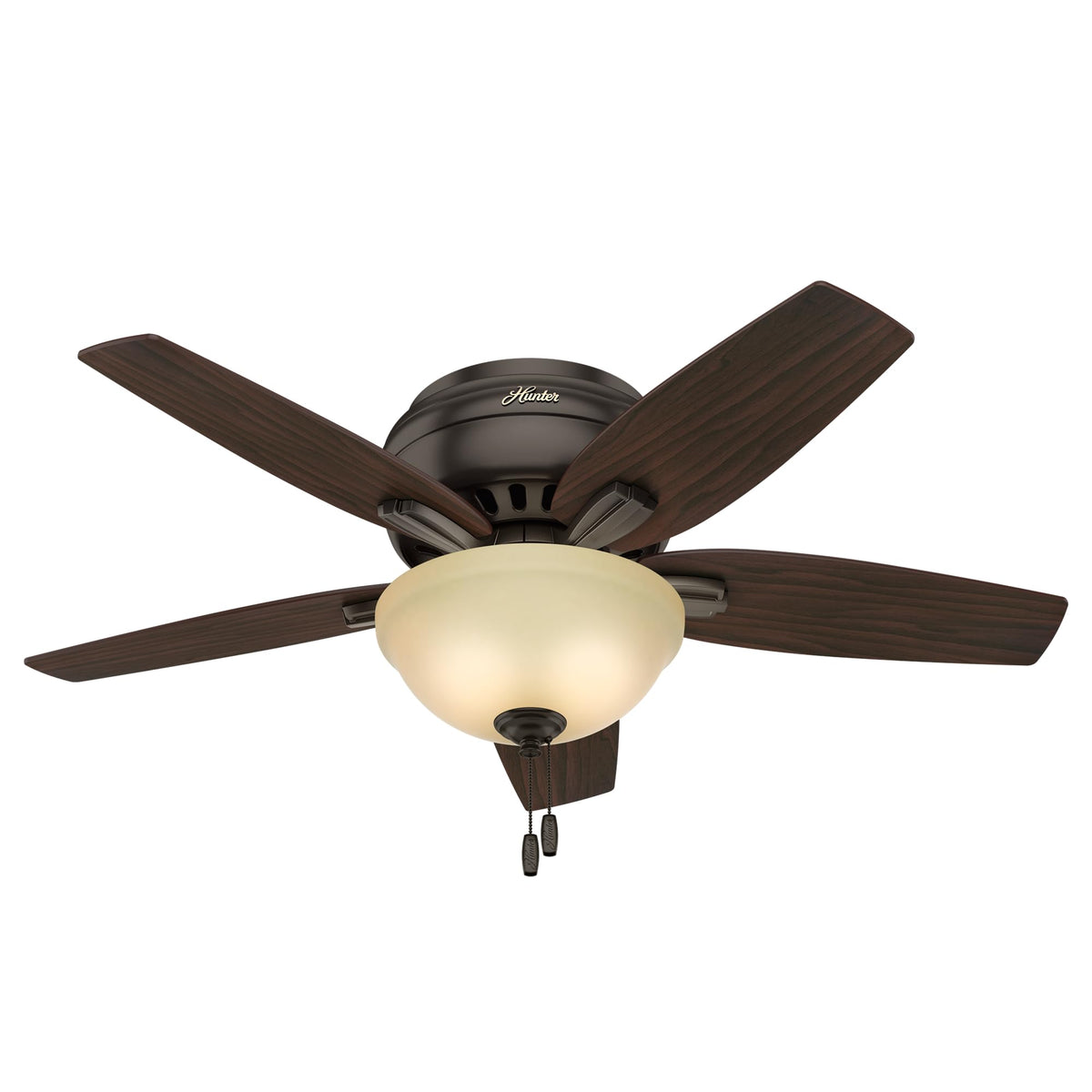 Hunter 42 inch Indoor Ceiling Fan with LED Light - Bronze Ceiling Fan with Pull Chain, For Bedroom or Living Room, Low Profile Flush Mount, No Remote, 5 Blades - Newsome 51081, Premier Bronze
