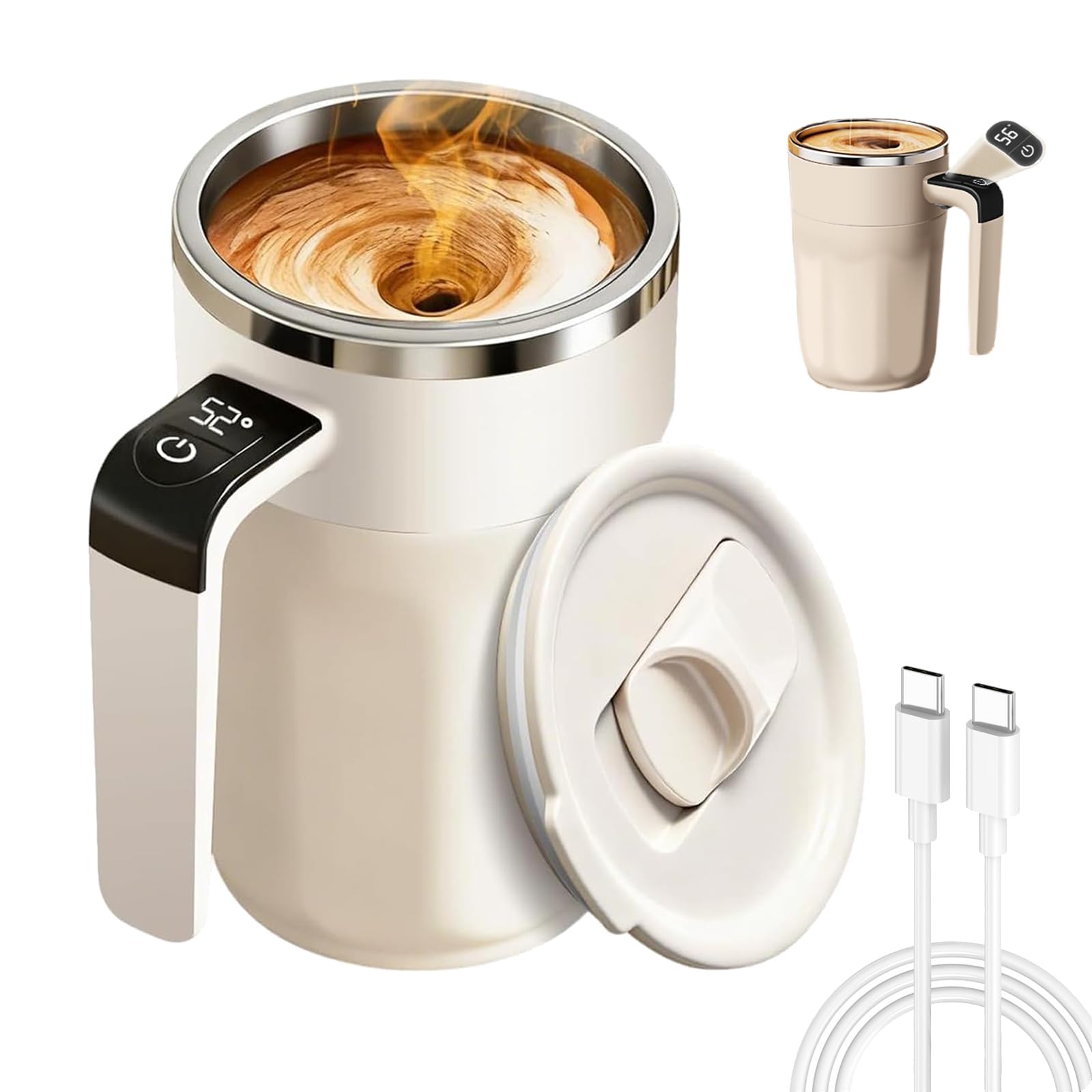 Magnetic Self Stirring Coffee Mug - Temperature Display, Food-Grade Material, Suitable for Coffee, Milk, Cocoa and Other Beverages