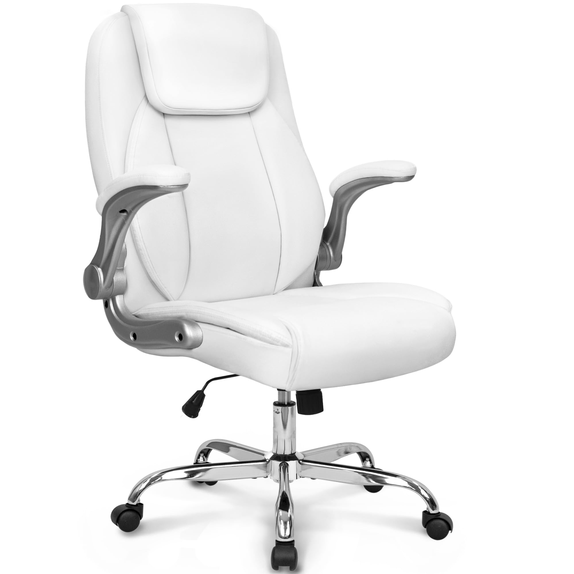 Neo Chair Office Desk Chair, High Back Pu Leather with Flip-up Arms, White, 27 inches x 27 inches x 46 inches