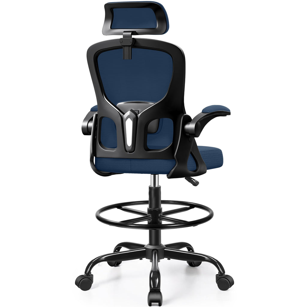 Finati Drafting Chair, Tall Office Chair for Standing Desk, Ergonomic High Back with Headrest, Lumbar Support, Foot Ring and Flip-up Armrests,