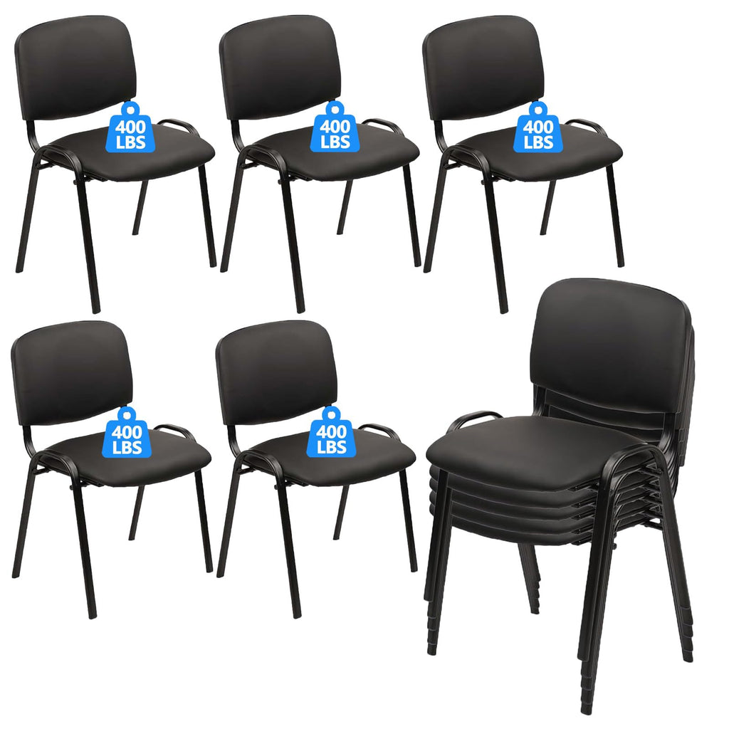 Clatina Stackable Waiting Room Chairs, Pu Leather Guest Reception Chair with Upholstered Thickene Seat and Back Support, Stacking Chair Metal