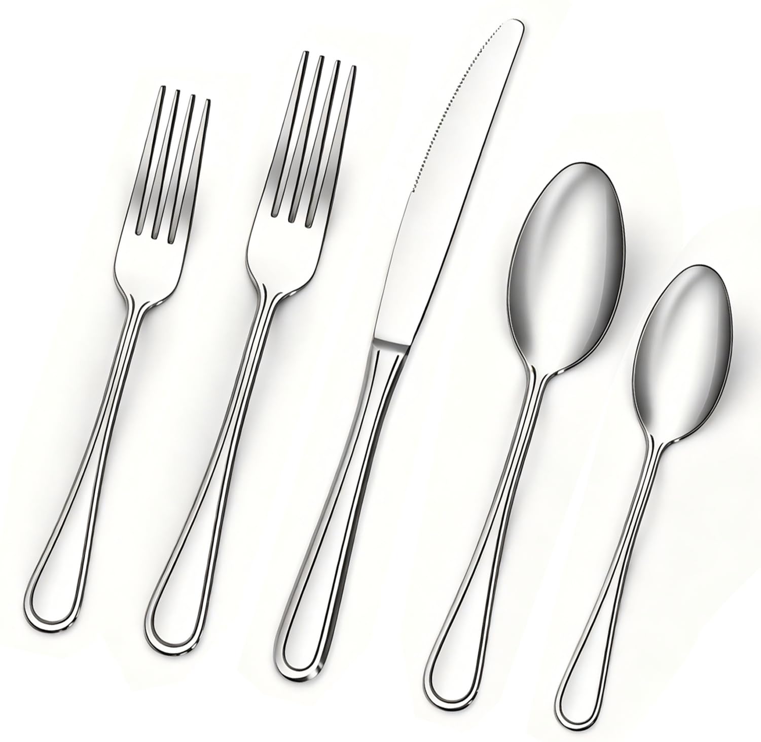 BEWOS 20 Piece Stainless Steel Silverware Set - Service for 4 Mirror Polished Flatware Set, Knife Fork Spoon Combination, Silverware Set for Home and Restaurant Use, Dishwasher Safe