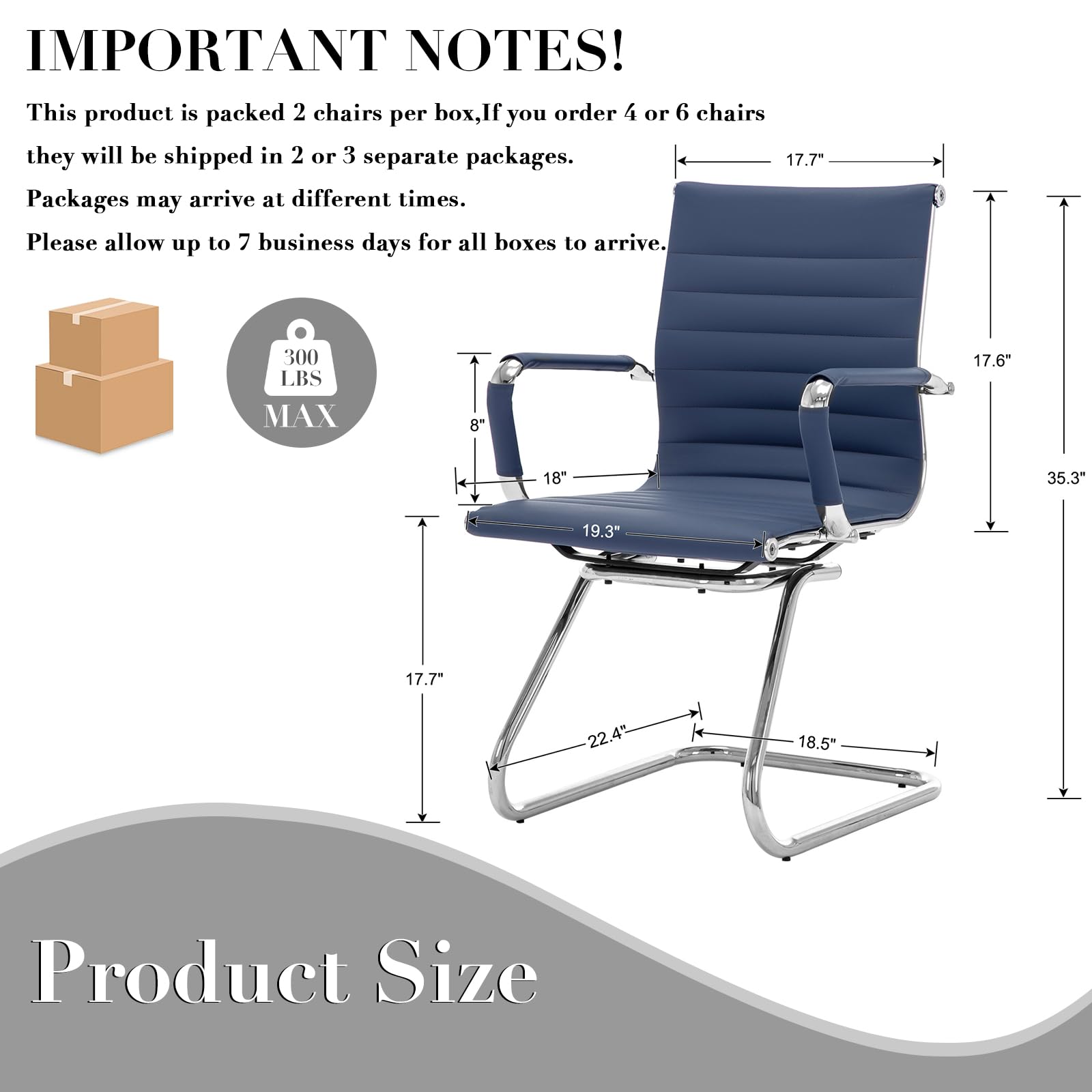 Cimota Waiting Room Chairs Leather Office Guest Chair Mid Back Reception Chairs with Sled Base for Meeting/patient/conference Room, Navy Set of 1