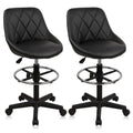 Klasika Drafting Chair with Backrest and Wheels, Set of 2 Adjustable Footrest Height Rolling Stool, Pu Leather Tall Swivel Chairs Work Shop