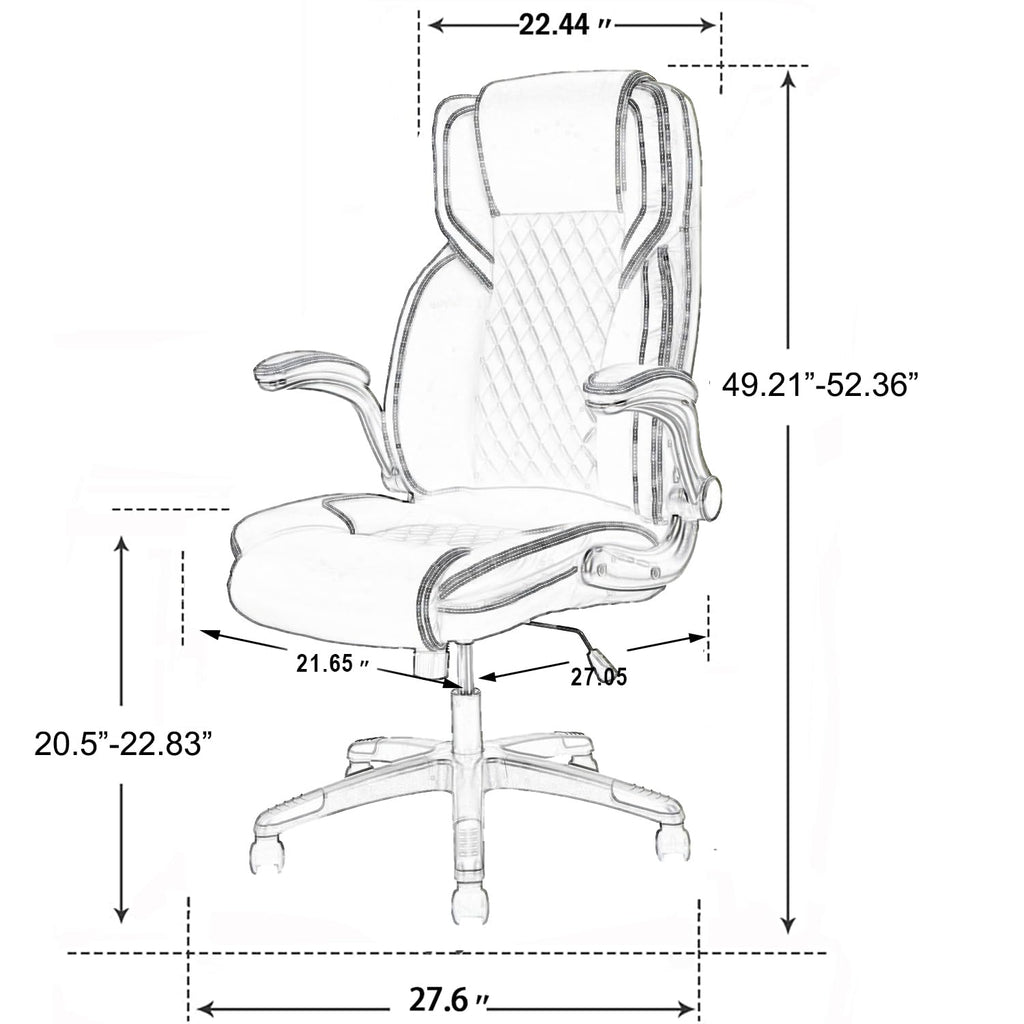 Reficcer Leather Executive Office Chair with Flip Up Arms, Grey, 30.7 inches x 22.83 inches x 13.77 inches, Grey Leather