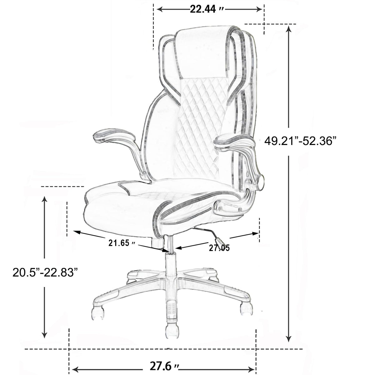 Reficcer Leather Executive Office Chair with Flip Up Arms, Grey, 30.7 inches x 22.83 inches x 13.77 inches, Grey Leather