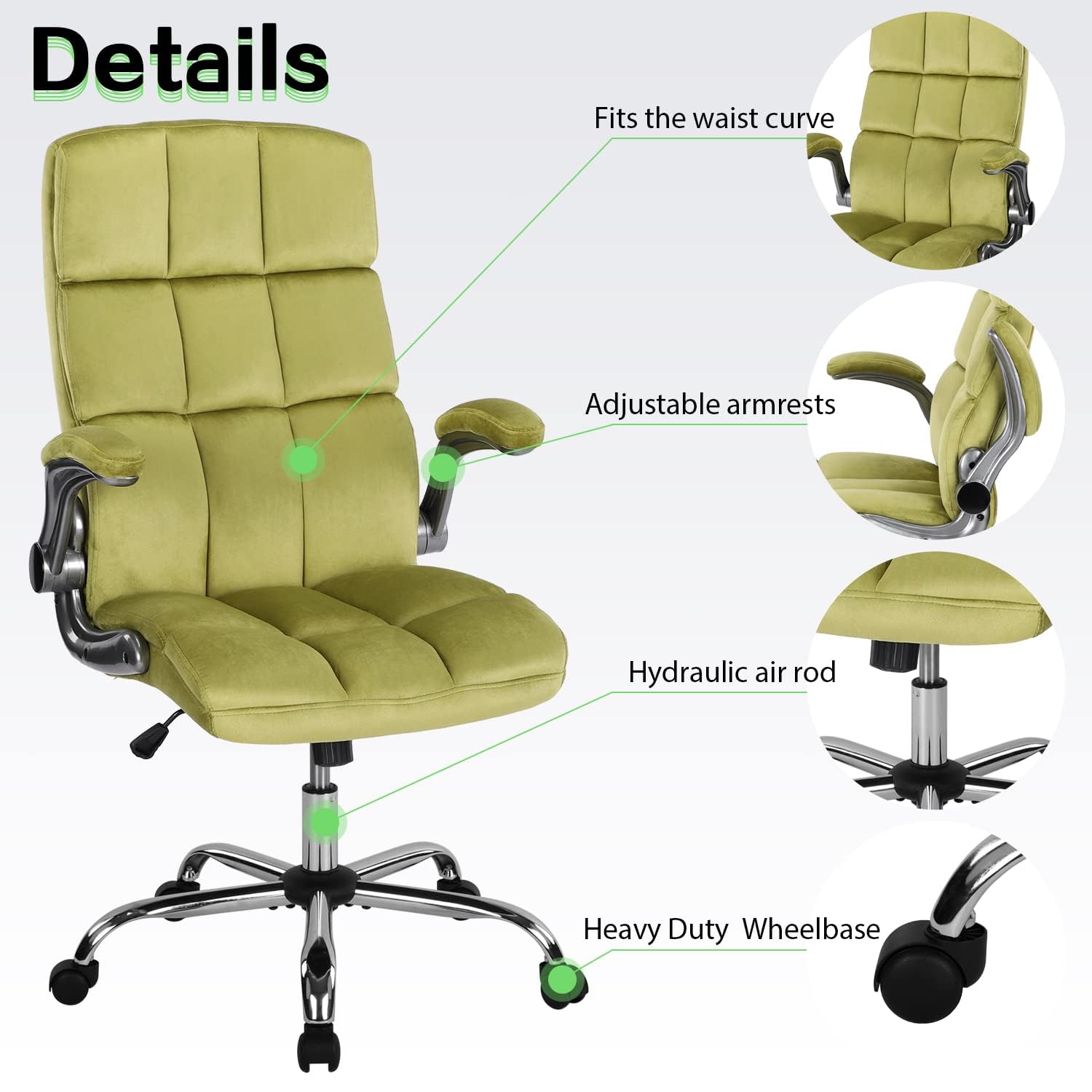 Reficcer Fabric Office Chair, High Back Velvet Executive Desk Chairs with Lumbar Support Ergonomic Computer Task Chair with Flip-up Arms and