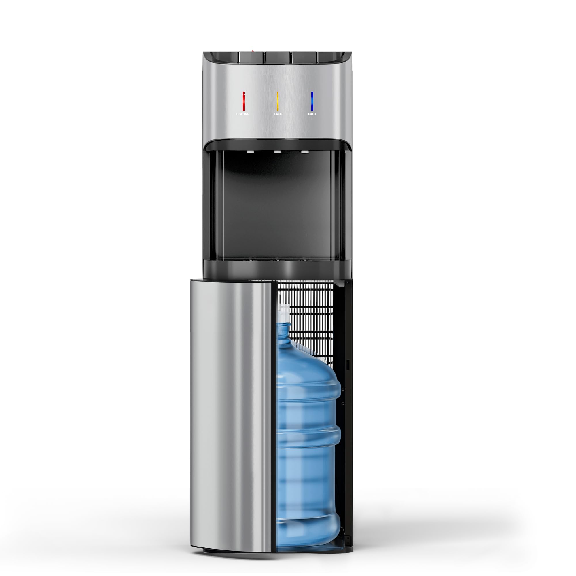 Bottom Loading Water Cooler Dispenser for 3-5 Gallon Bottles, 3 Temperature - Hot, Cold & Room Water with Child Lock, Ideal Design for Home & Office, Satin Silver