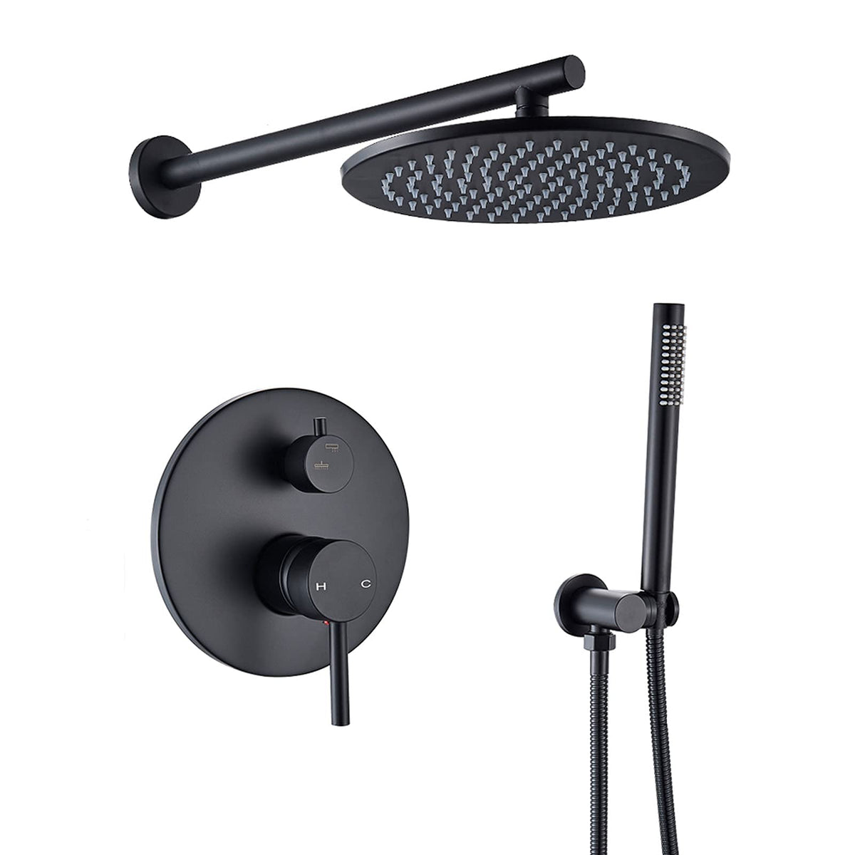 Shower System Black, 10" Round Rain Shower Head with Handheld Shower Head Set, Wall Mounted Shower Faucet Set, Bathroom Shower Mixer Tap, Solid Brass
