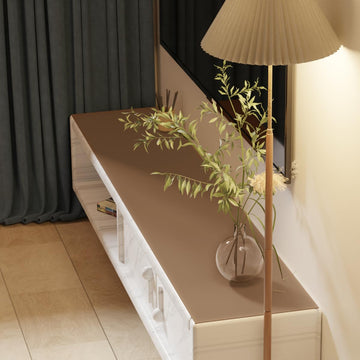 Zinkooat Faux Leather Table Cover,1.8mm Thick,12x84 Inch Desk Cover,Dresser Cover Top,Dresser Protector Top,Dresser Cover,End Table Cover.(Mud Color+Champagne Gold,12x84)