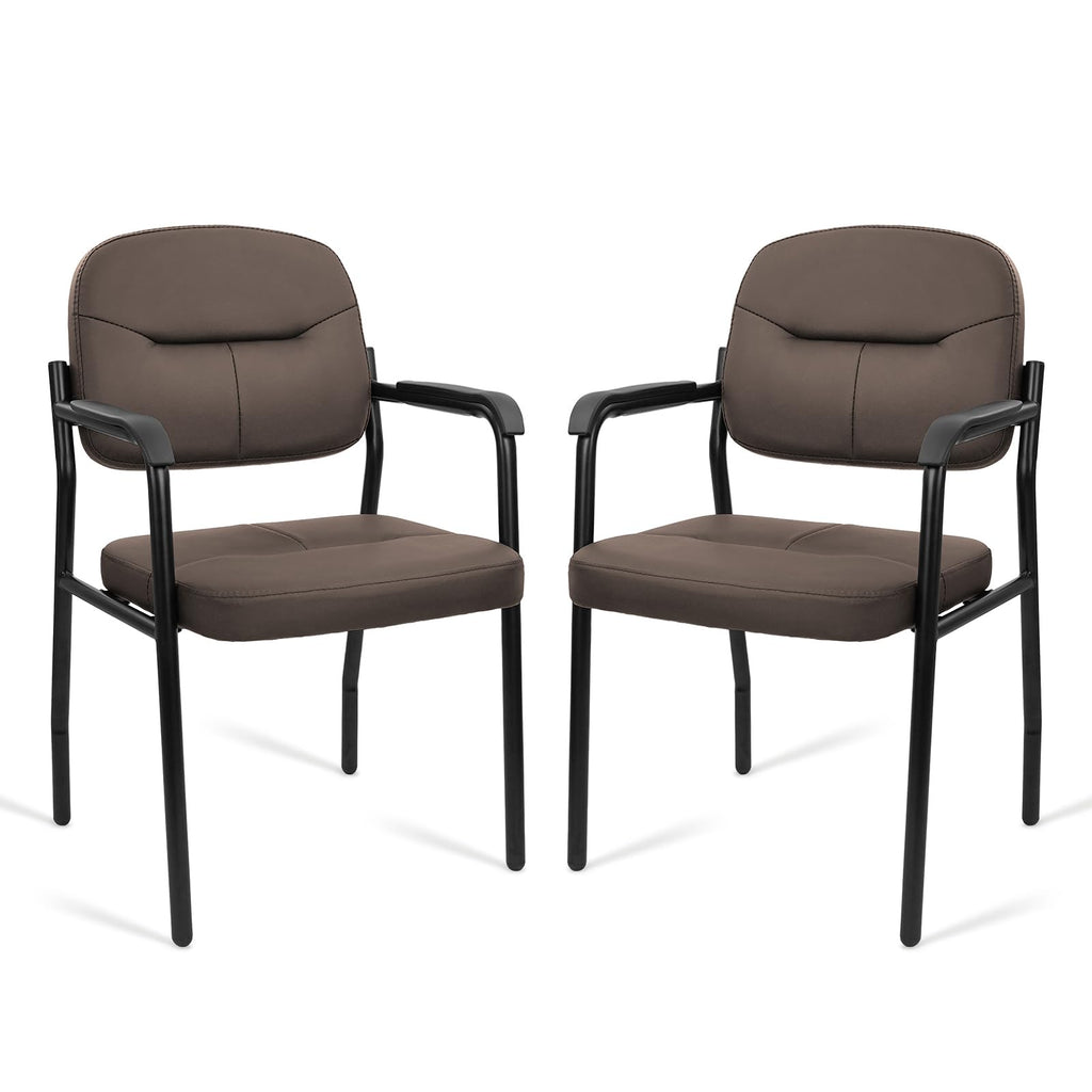 Clatina Leather Guest Chair Sets of 2, Office Reception Chair No Wheels with Armrests and Lumber Support, Ergonomic Desk Armchair for Meeting