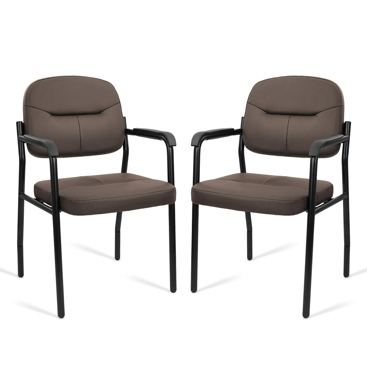 Clatina Leather Guest Chair Sets of 2, Office Reception Chair No Wheels with Armrests and Lumber Support, Ergonomic Desk Armchair for Meeting