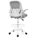Drafting Chair Tall Office Chair with Flip-up Armrests, Adjustable Height, and Enhanced Lumbar Support - Ergonomic Rolling Stool, Back Support,