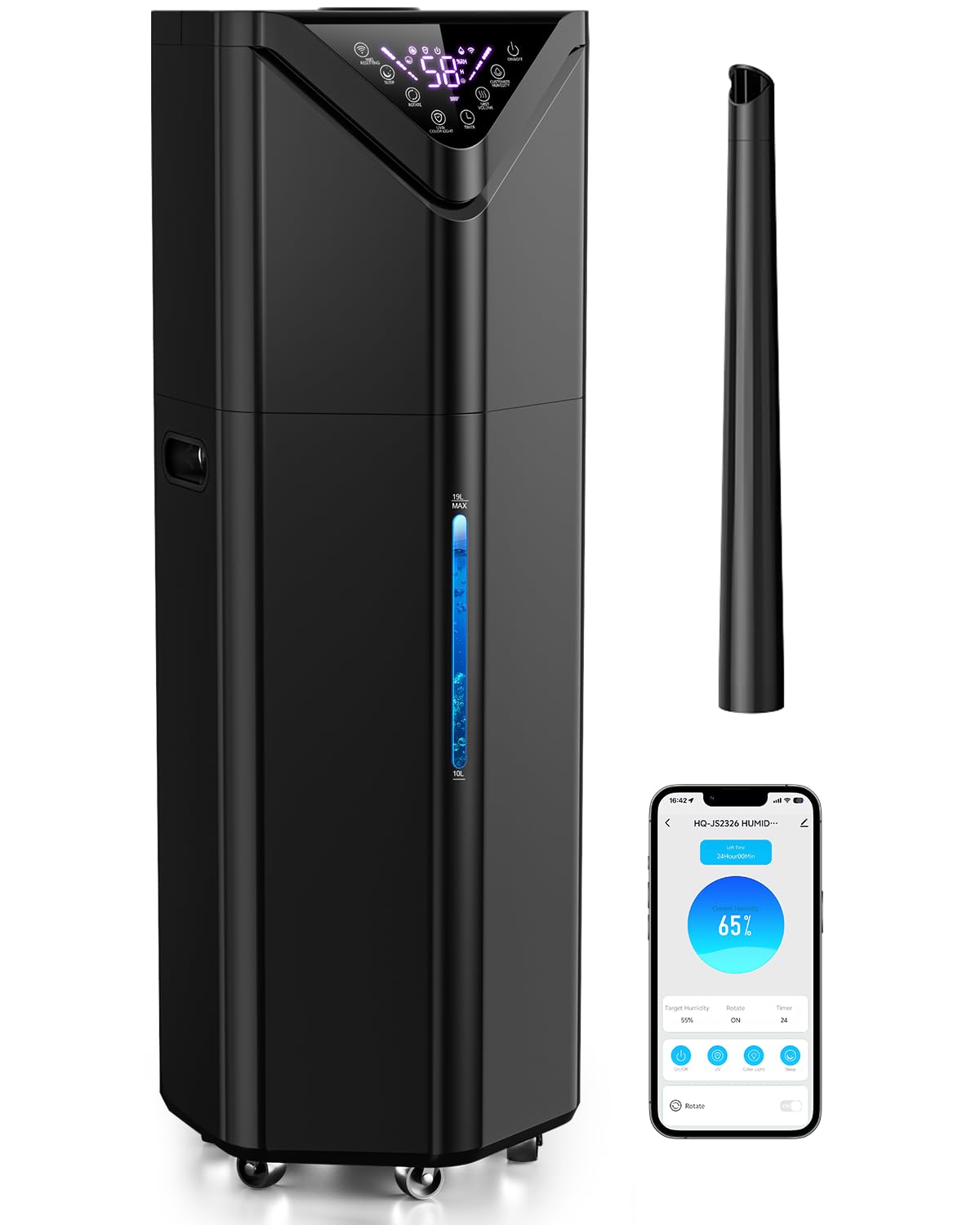 5Gal Smart Humidifier Large Room up to 2800ft², 1000mL/h, APP & Remote Control, 180° Auto Rotating Nozzle, 24H Timer, 60H Supersized Cool Mist Humidifiers for Whole House Home Office Plants