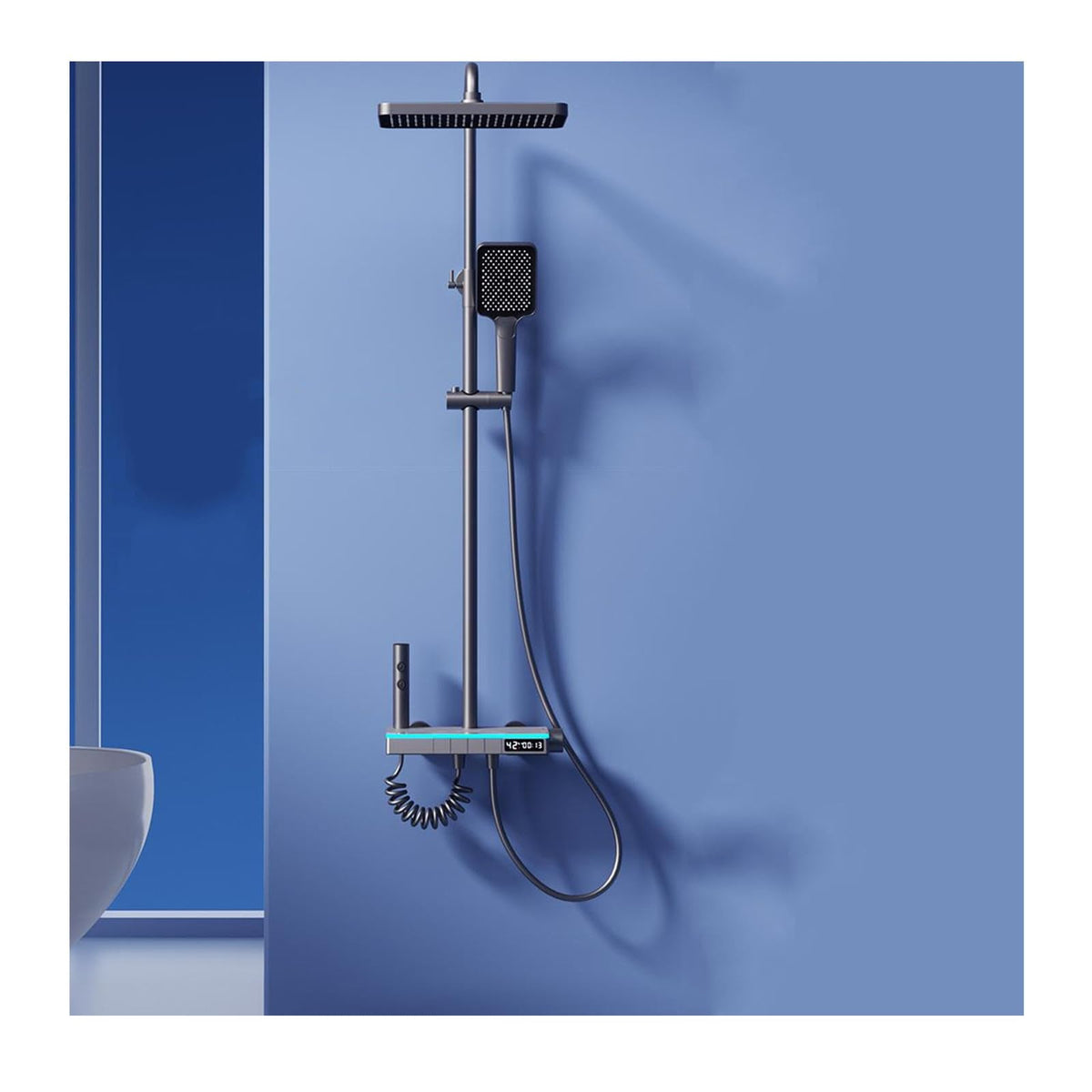 Shower System, Bathroom Shower Faucet Set with LED Digital Display Shower Fixtures 4 Functions Shower Set with Rain Shower Head, Handheld Shower Head, Tub Spout, 2 Modes Bidet Spra