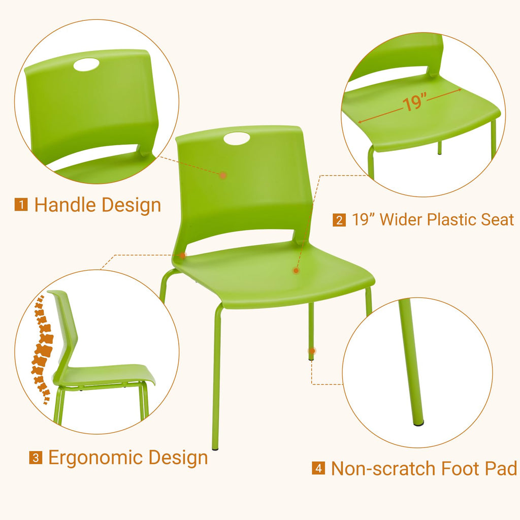 Sidanli Stackable Office Chairs, Green Guest Chairs with Comfortable Streamline Seat, Stacking Chairs No Wheels for Conference Room, Set of 4