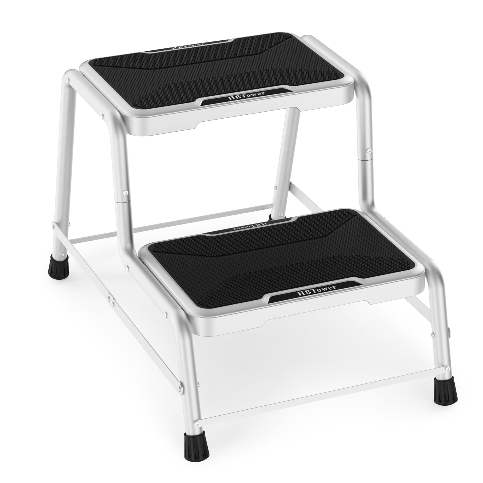 Hbtower 2 Step Stools for Adults Kids with Non-slip Rubber Feet, 2-Step, Gray