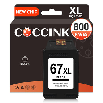 COCCINK 67 XL for HP 67XL Black Ink Cartridge Deskjet 2800e 2855e 2842e | Deskjet 2700e 2755e 4100e 4155e 4200e 4252e Envy 6000 6400 Printer Remanufactured for 67XL HP Printer Ink for HP Ink 67 Black