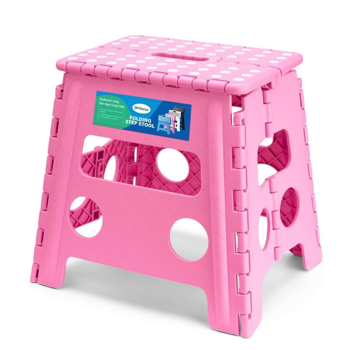 Dyforce Folding Step Stool 13 Inch,300lbs Foldable Stool for Adults & Kids, 13inch, Pink