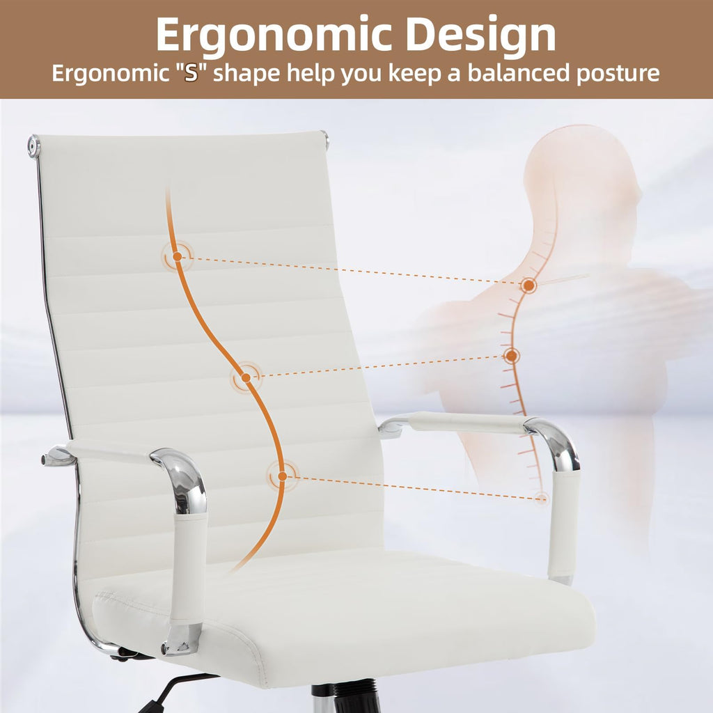 Haranuo Office Chair, Ergonomic Executive Conference Room Chairs, Ribbed Leather Desk Chair with Lumbar Support, Adjustable Height Mid-back