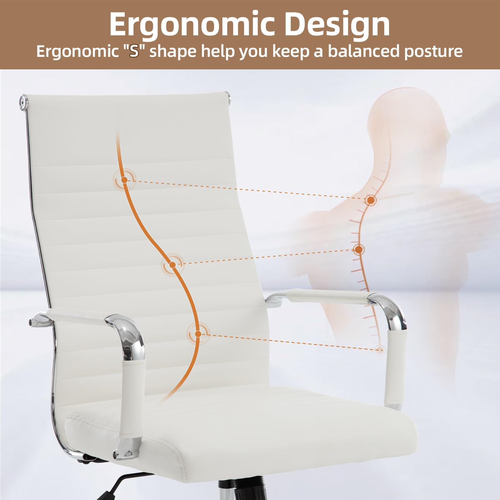 Haranuo Office Chair, Ergonomic Executive Conference Room Chairs, Ribbed Leather Desk Chair with Lumbar Support, Adjustable Height Mid-back