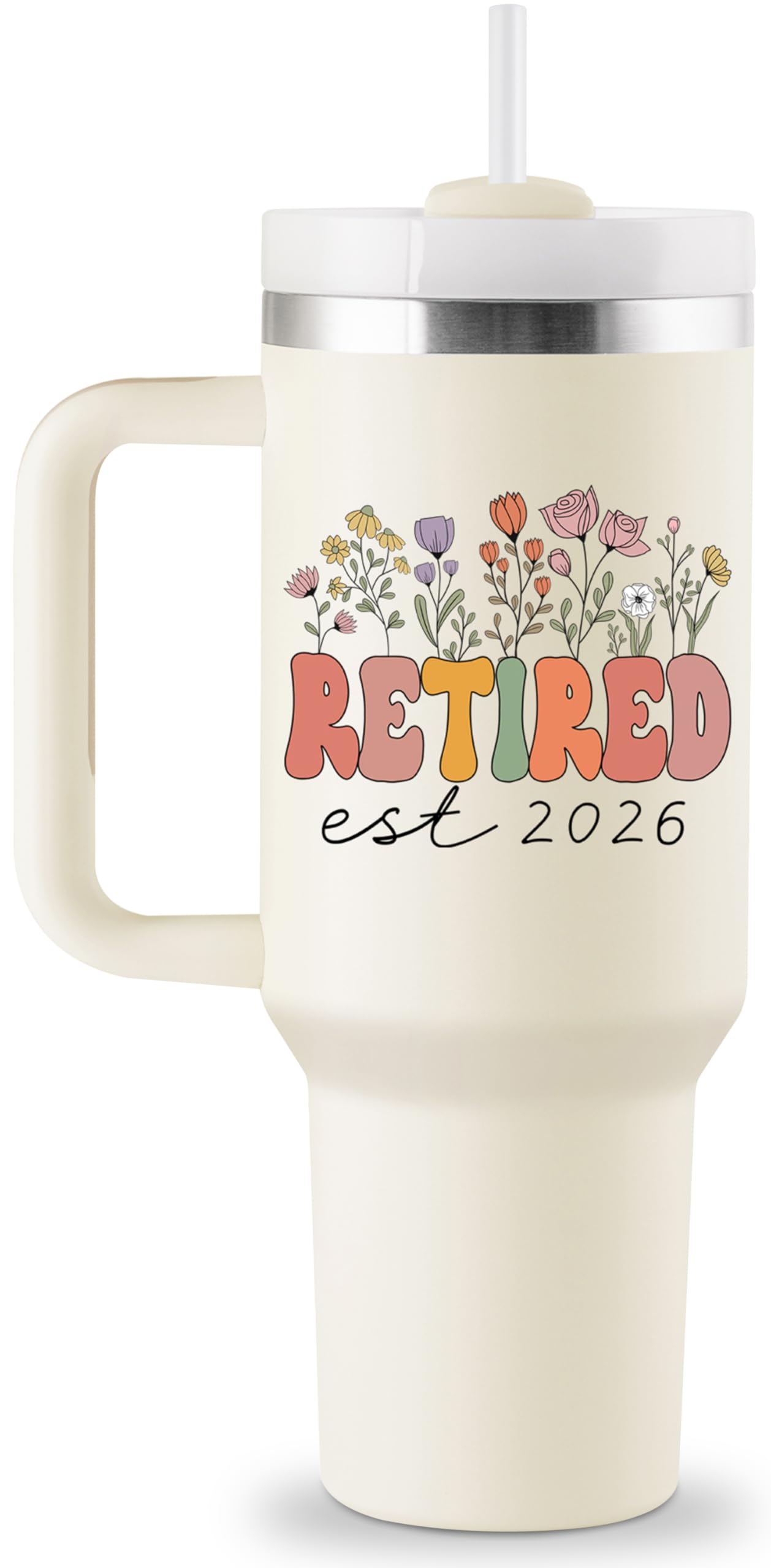 Retirement Gift for Woman 2026 - Retirement Gifts for Women - Cool Retired Gifts for Teacher Coworker Friend Mom Grandma - 40oz Travel Cup Insulated Tumbler with Lid & Straw