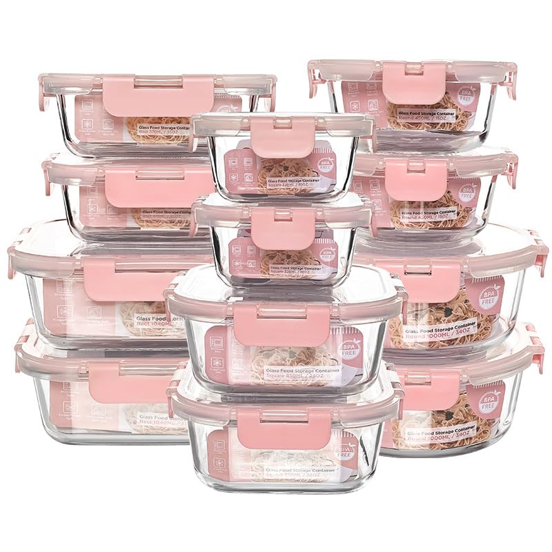 12 Pack Glass Storage Containers Transparent, Stackable Design Meal Prep Containers for Food Storage, Home, Kitchen & Pantry Organization, Microwave/Freezer/Dishwasher Safe