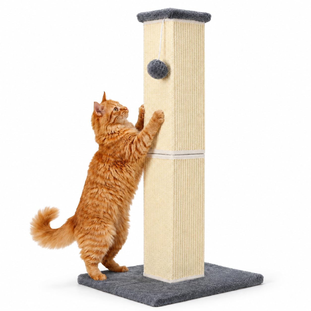 Cat Scratching Post for Large Indoor Cats & Kittens, Cat Scratcher with Extra Large Stable Base and Natural Sisal, Sturdy Cat Scratch Post to Protect Furniture & Couch, Grey, 32 Inch