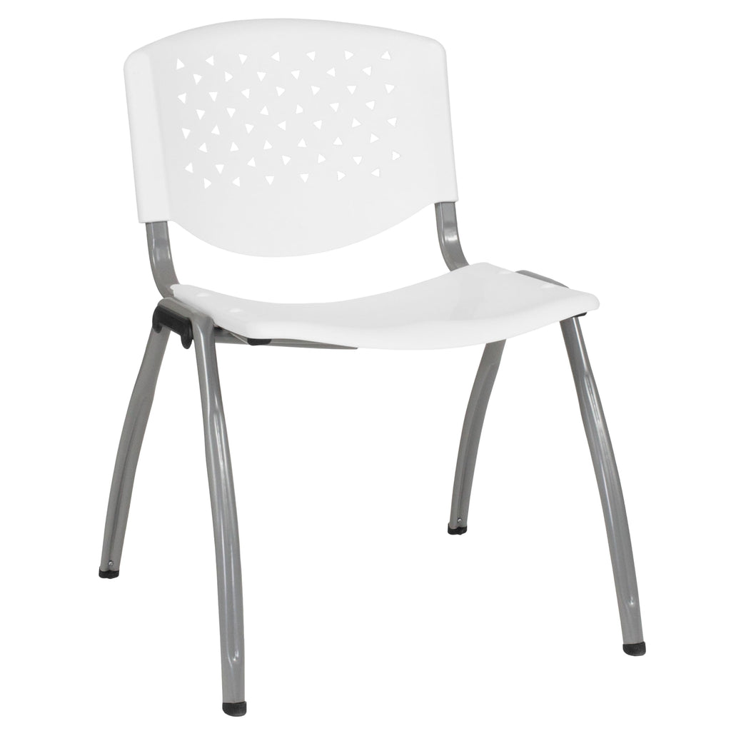 Emma + Oliver Home and Office White Plastic Stack Chair with Perforated, 20.75"W x 24.5"D x 28.5"H