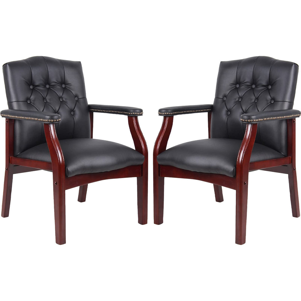 Black Leather Office Chairs Set of 2 -ergonomic Executive Guest Chairs for Reception, Multi-scene Use (waiting Room, Meeting, Conference,