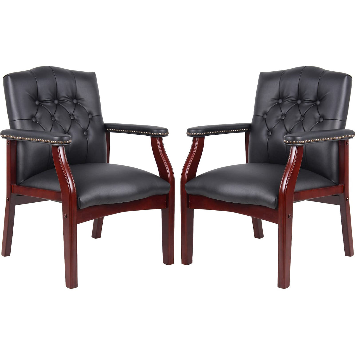 Black Leather Office Chairs Set of 2 -ergonomic Executive Guest Chairs for Reception, Multi-scene Use (waiting Room, Meeting, Conference,
