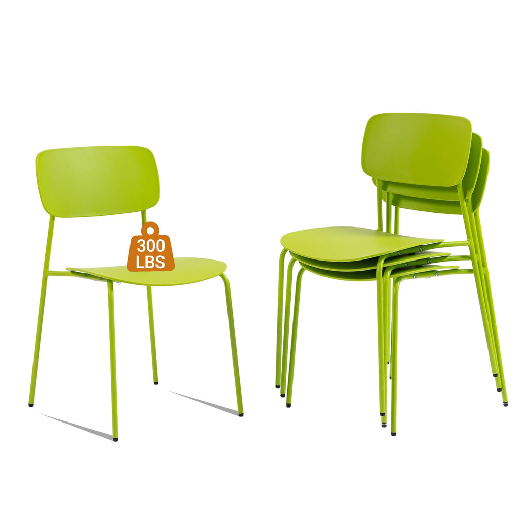 Sidanli Stackable Chairs Set of 4, Metal Waiting Room Chairs with Plastic Seat, Capacity 300lbs, Stacking Chairs for Office Conference Break