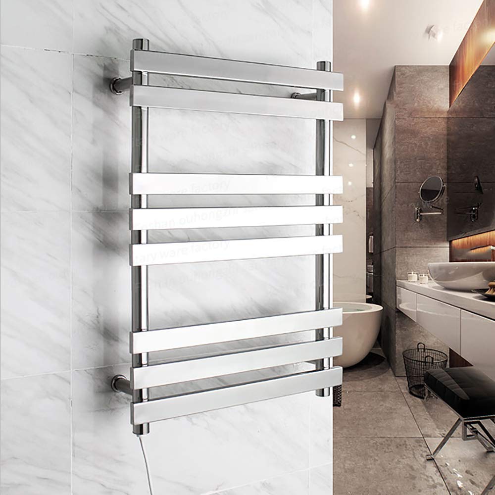 LUNEZY Electric Heated Towel Rack, Towel Warmer Wall-Mounted Safety Energy Saving Stainless Steel Heated Towel Rail Home Bathroom Accessories