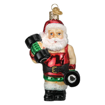 Old World Christmas Bodybuilder Santa Glass Blown Ornament for Christmas Tree, Handcrafted Holiday Decoration, Santa Collection