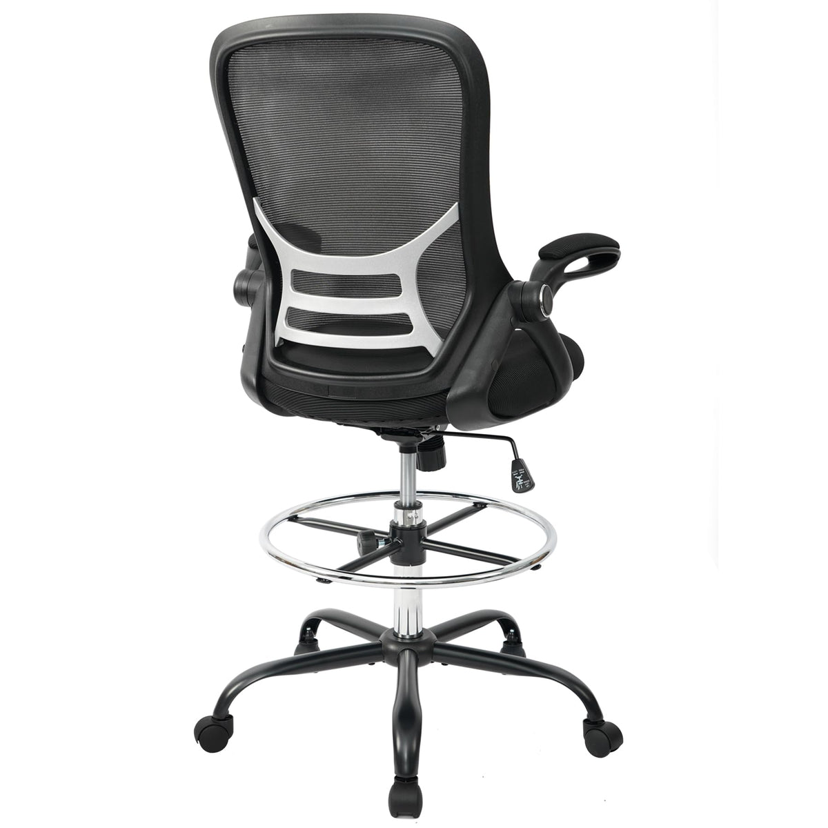 Hylone Drafting Chair Tall Office Chair High-back Mesh Standing Desk Stool with Adjustable Footrest Ring and Flip-up Arms Black