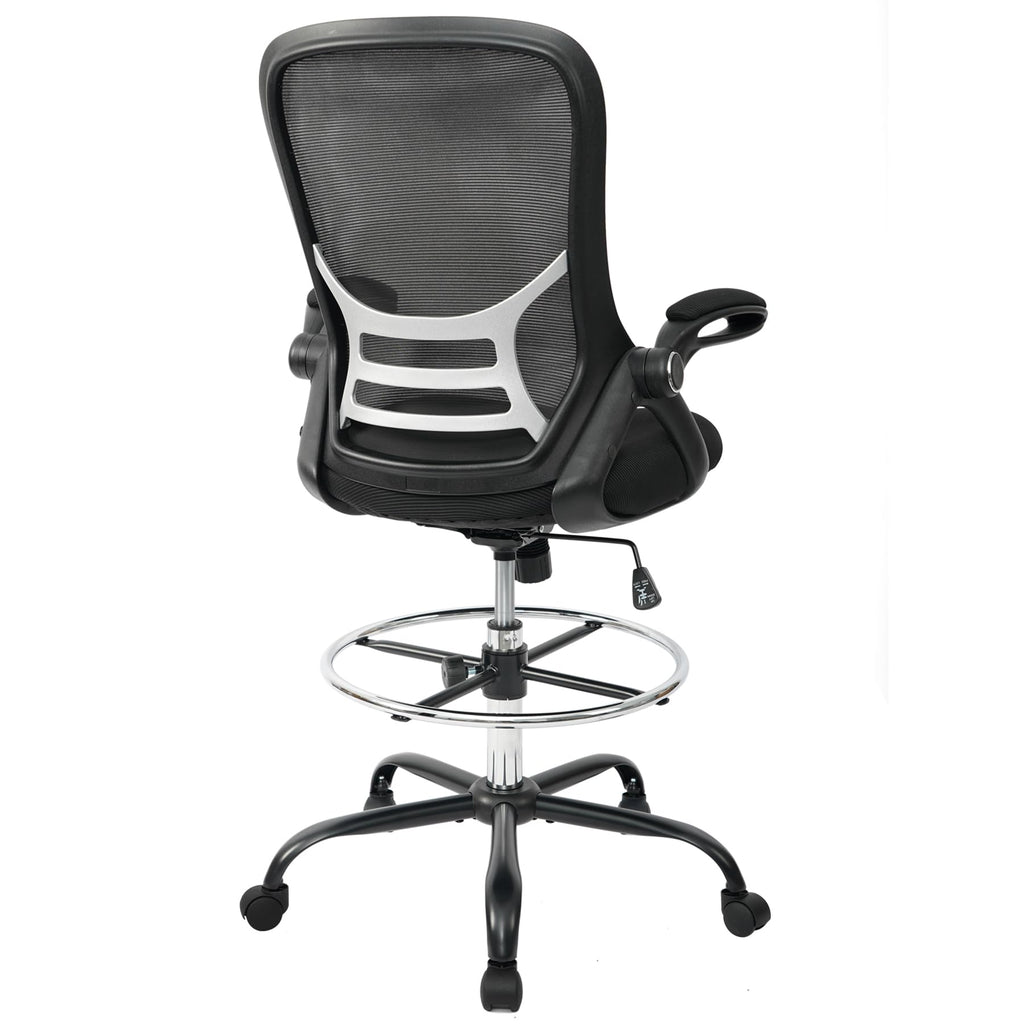 Hylone Drafting Chair, Tall Office Chair Standing Desk Stool with Adjustable Height, Foot Ring, Flip-up Arms, Mesh High-back Office Chair, (pink)