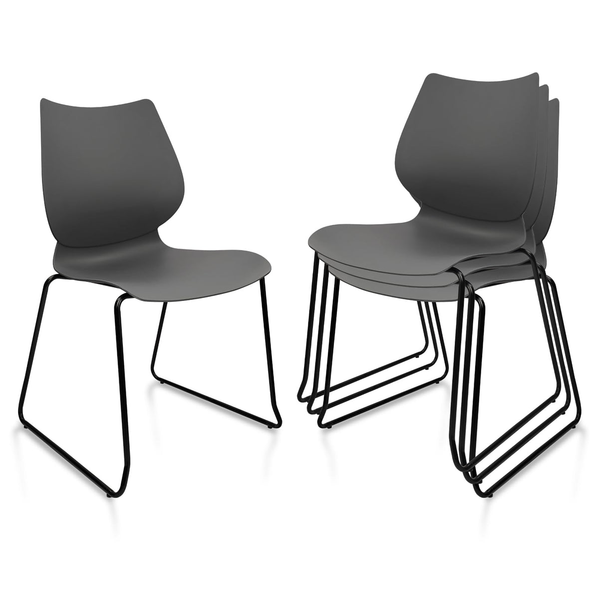 Klasika Stacking Waiting Room Chairs, Stacked Plastic Office Chair with Ergonomic Lumbar Support and Metal Legs for Conference School Church