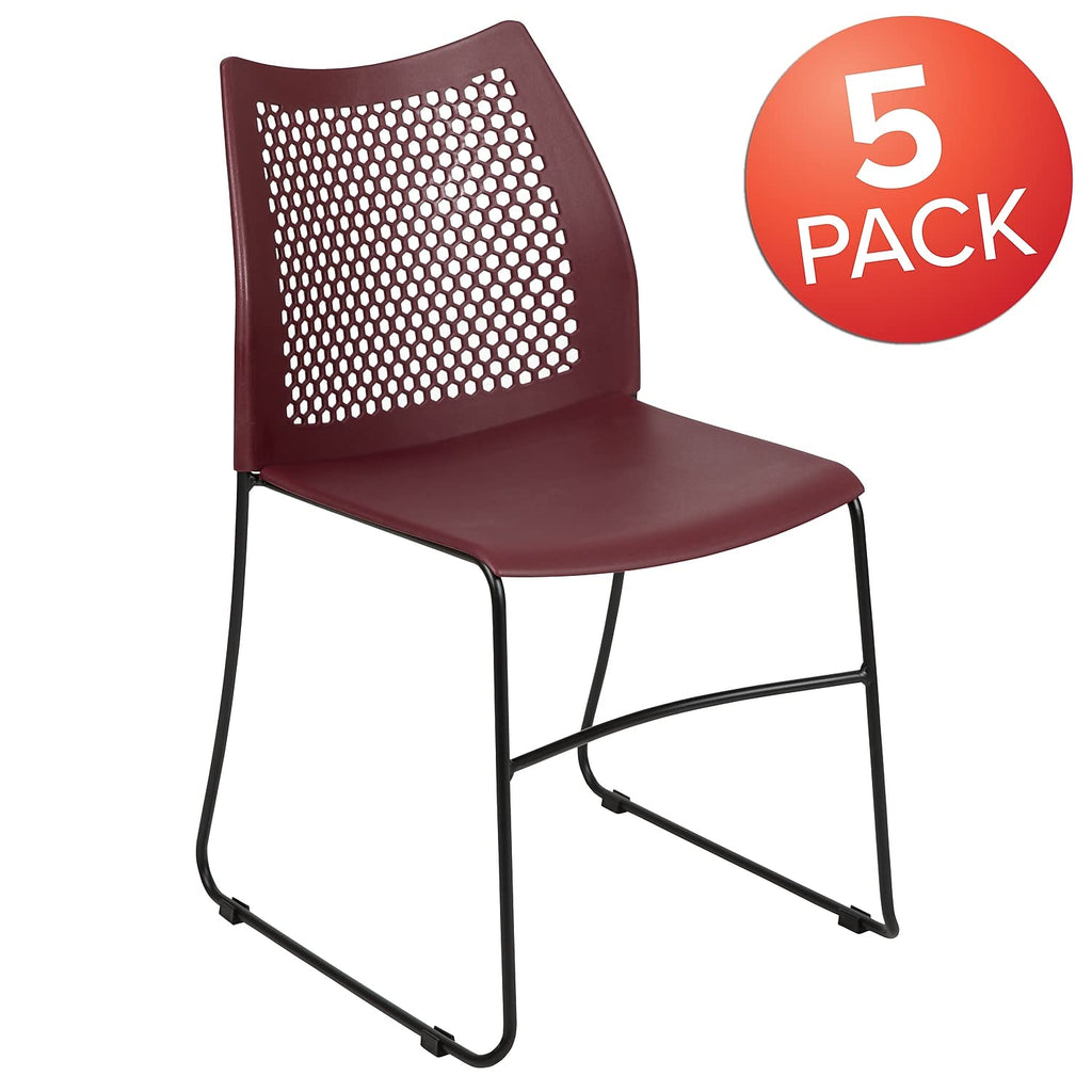 Flash Furniture Hercules Series 5 Pack 661 Lb. Capacity Burgundy Stack Chair with Air-vent Back and Black Powder Coated Sled Base