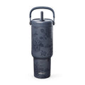 Ello Oasis Go+ 26oz Tumbler with Top Handle and Retracting Straw | Reusable Insulated Stainless Steel Cup, 100% Leakproof Water Bottle, 24 Hours Cold, Cup Holder Friendly For Travel | Rose Navy