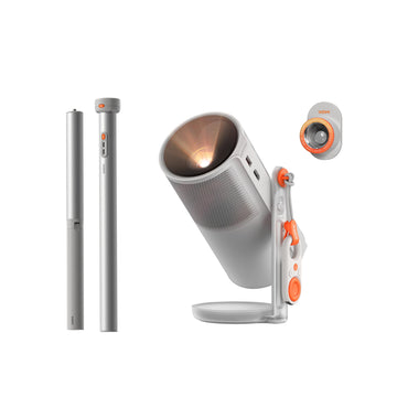 XGIMI MoGo 4 Portable Projector with PowerBase Stand, 5 Hours of Playtime | Google TV with Licensed Netflix, 360°Adjustable Stand, 450 ISO Lumens, 2 x 6W Harman Kardon, Home & Outdoor Cinema Kit