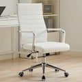 Office Desk Chair Leather, Conference Room Chairs with Wheels, Executive Modern High Back Ergonomic Swivel Rolling Ribbed Computer Chair?white?