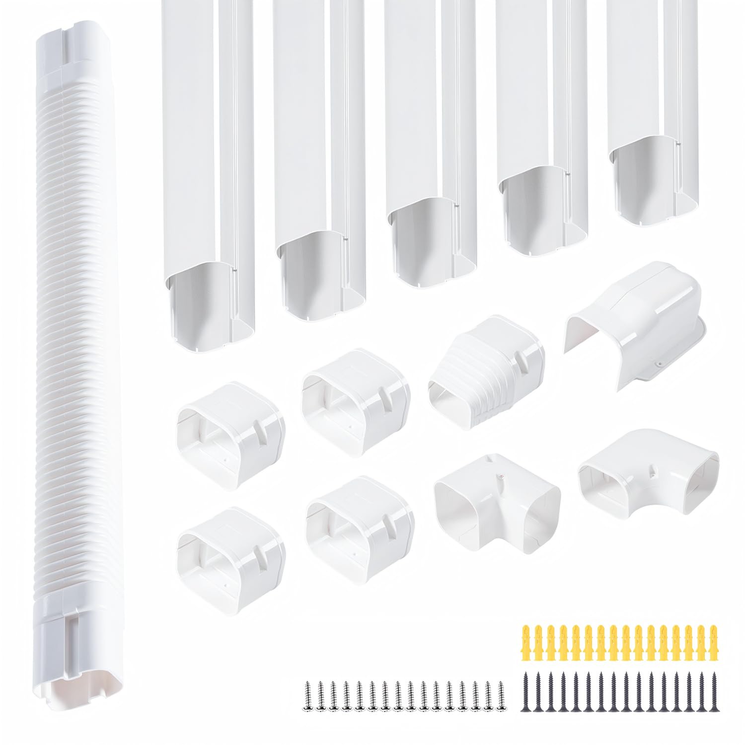 3 Inch 10Ft PVC Mini Split Line Set Cover, Paintable Slim Decorative Tubing Kit for Ductless Air Conditioners, Central AC, Heat Pump Systems, HVAC Line Hide - white