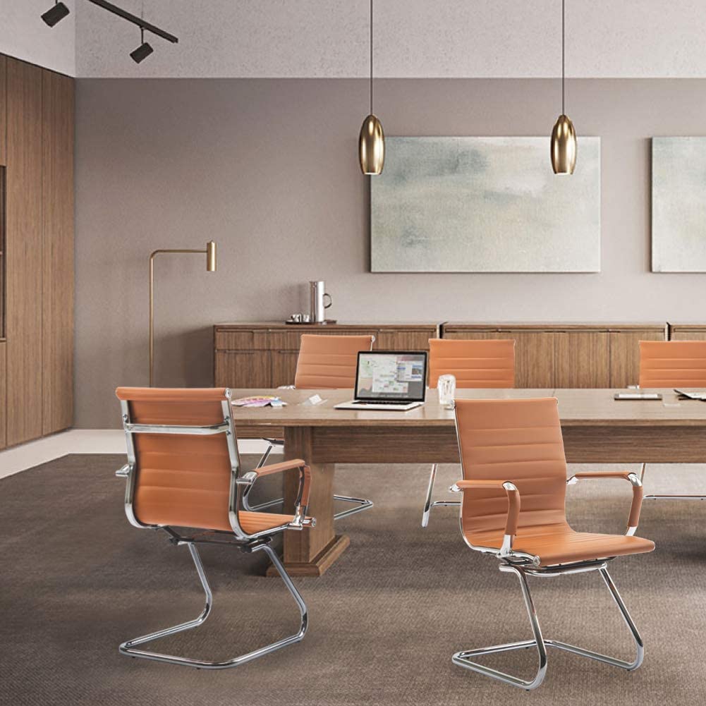 Hny 10-pack Pu Leather Office Guest Chairs, 10 PCS, Cognac