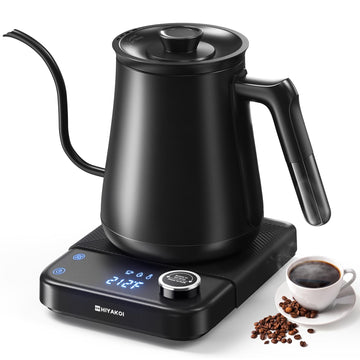 Gooseneck Electric Kettle HIYAKOI with ±1? Temperature Control, Pour Over Kettle for Coffee & Tea, 1200W Rapid Heating, Stainless Steel Water Boiler with 12H Keep Warm & Built-in Timer, 0.8L/27oz
