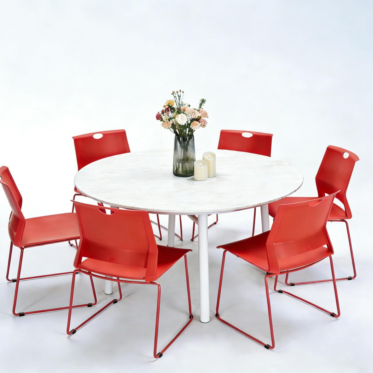 Red Stackable Chairs Set of 4 for Break Conference Room Church Banquet