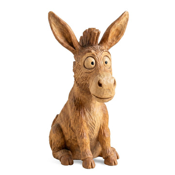 BEERUSTY Hand-Carved Wooden Donkey Figurine, 5.9" Rustic Burro Desk Decor