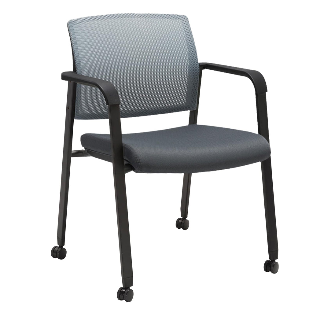 Clatina Mesh Back Stacking Arm Chairs with Upholstered Fabric Seat and Ergonomic Lumbar Support for Office School Church Guest Reception