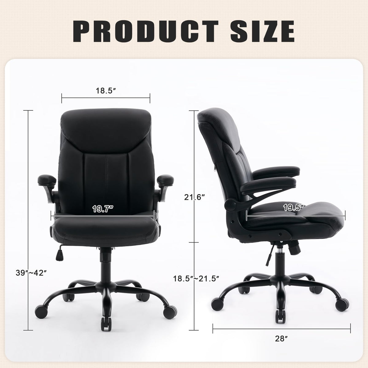 Joynet Leather Executive Office Chair - Black Ergonomic Computer Desk Chair, 18.9 WX 19.3 X 34.3 Inches