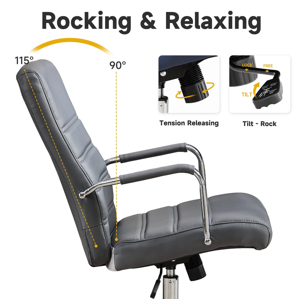 Office Desk Chair Leather, Conference Room Chairs with Wheels, Modern Executive Office Chairs Adjustable Height, Ergonomic Swivel Rolling